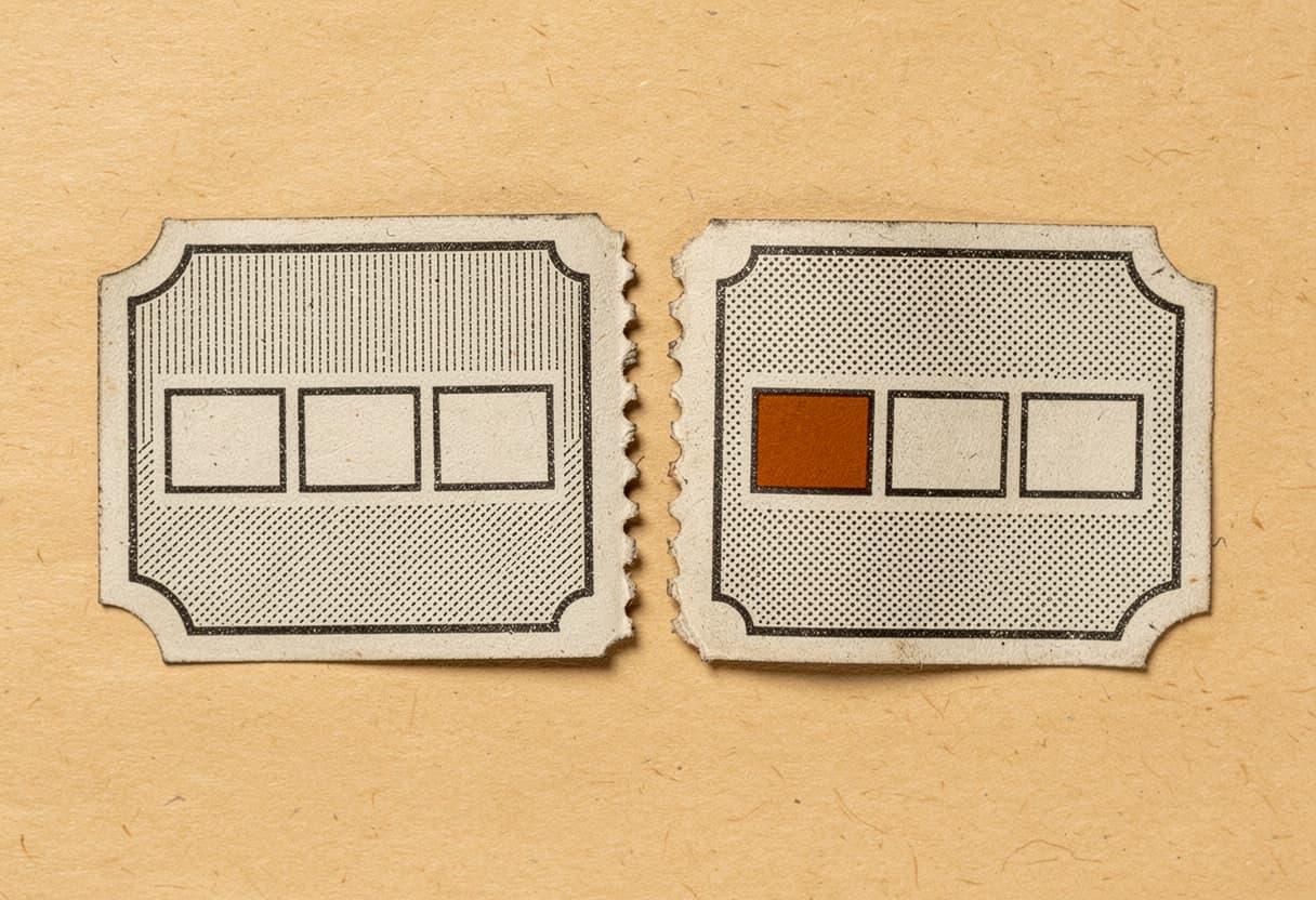 Engraving of a ticket torn along its perforation, the last figure of its serial printed in ember