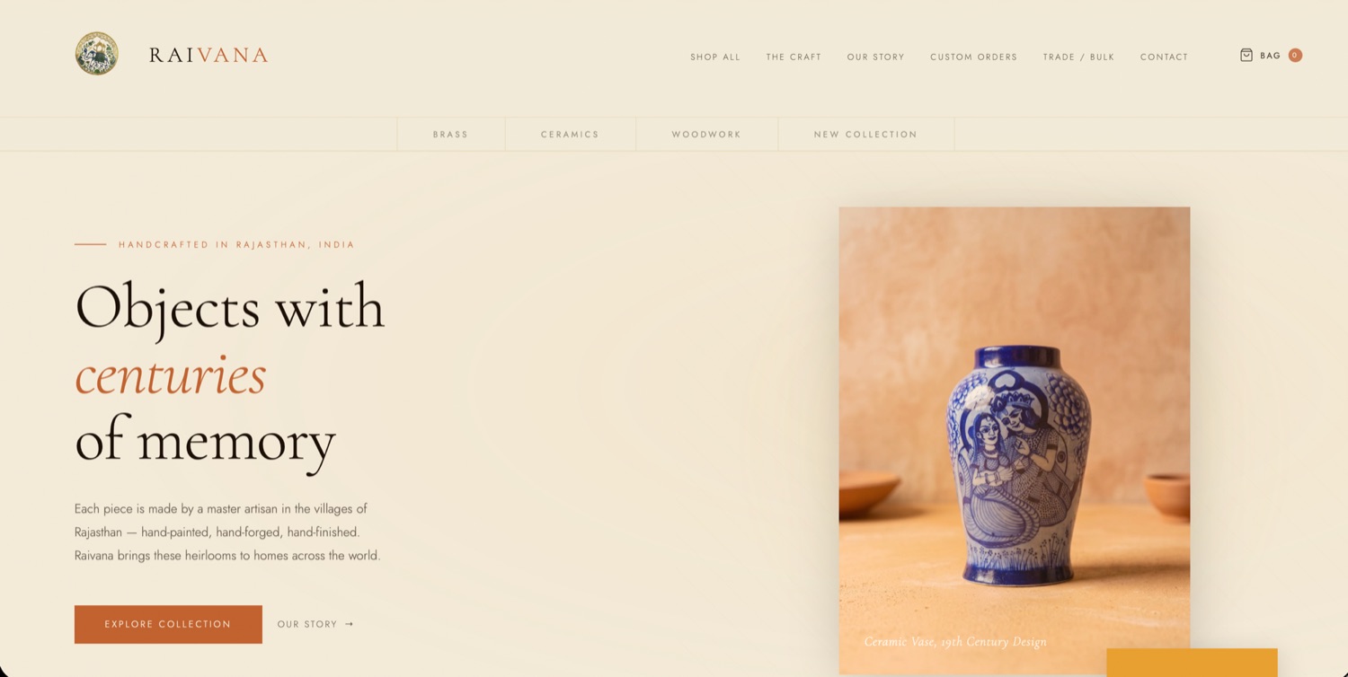 Raivana storefront — handcrafted Rajasthani homeware